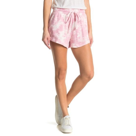 💟 3/$30 BOBEAU Tie Dye French Terry Drawstring Shorts In Rose Tie Dye - XS - Picture 3 of 3